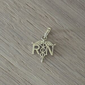 10k Solid Gold RN Nurse Caduceus Pendant Necklace